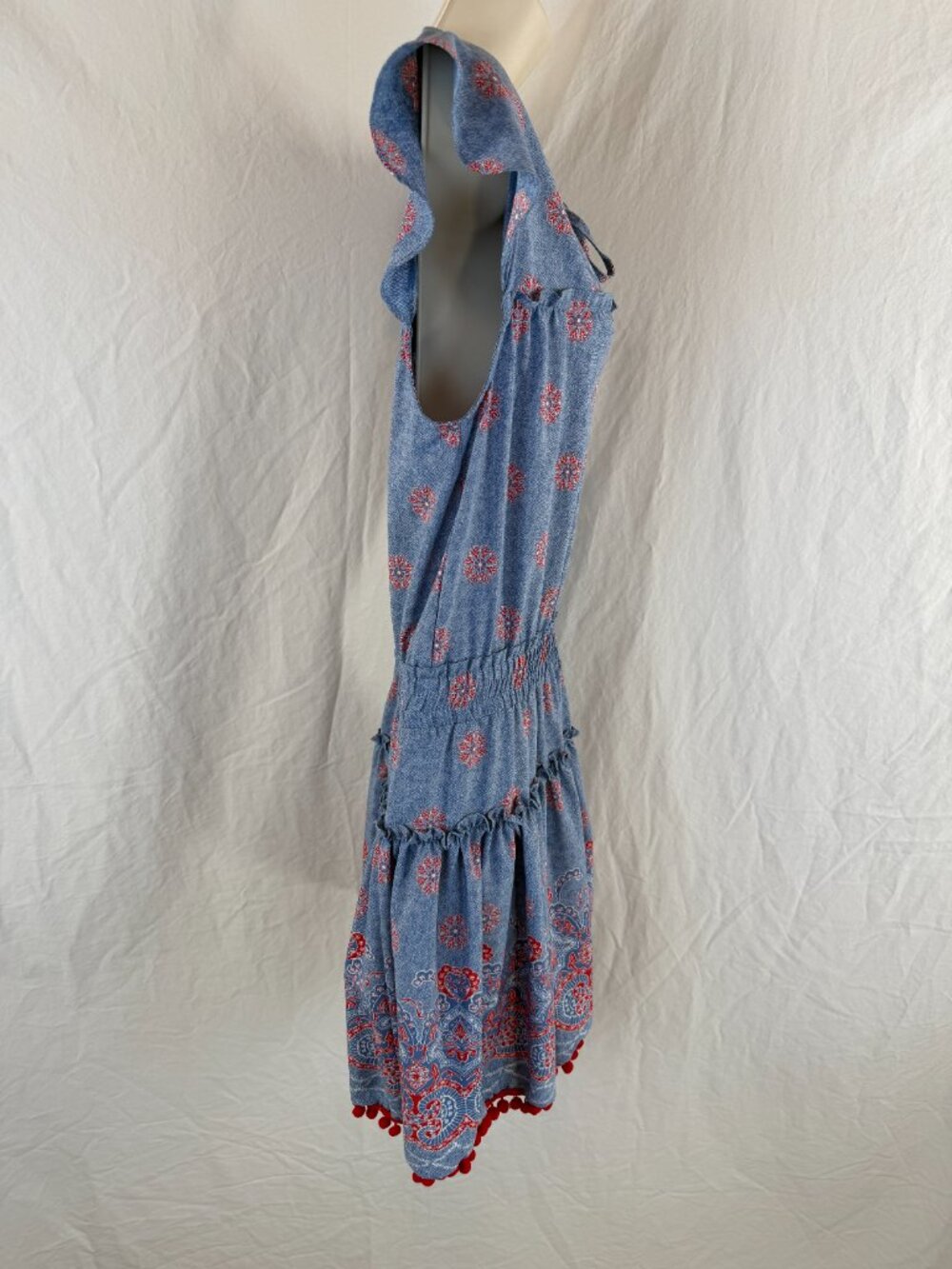 MISA Tatiana Blue Red Flutter Sleeve Mini Dress $485 - Picture 8 of 12